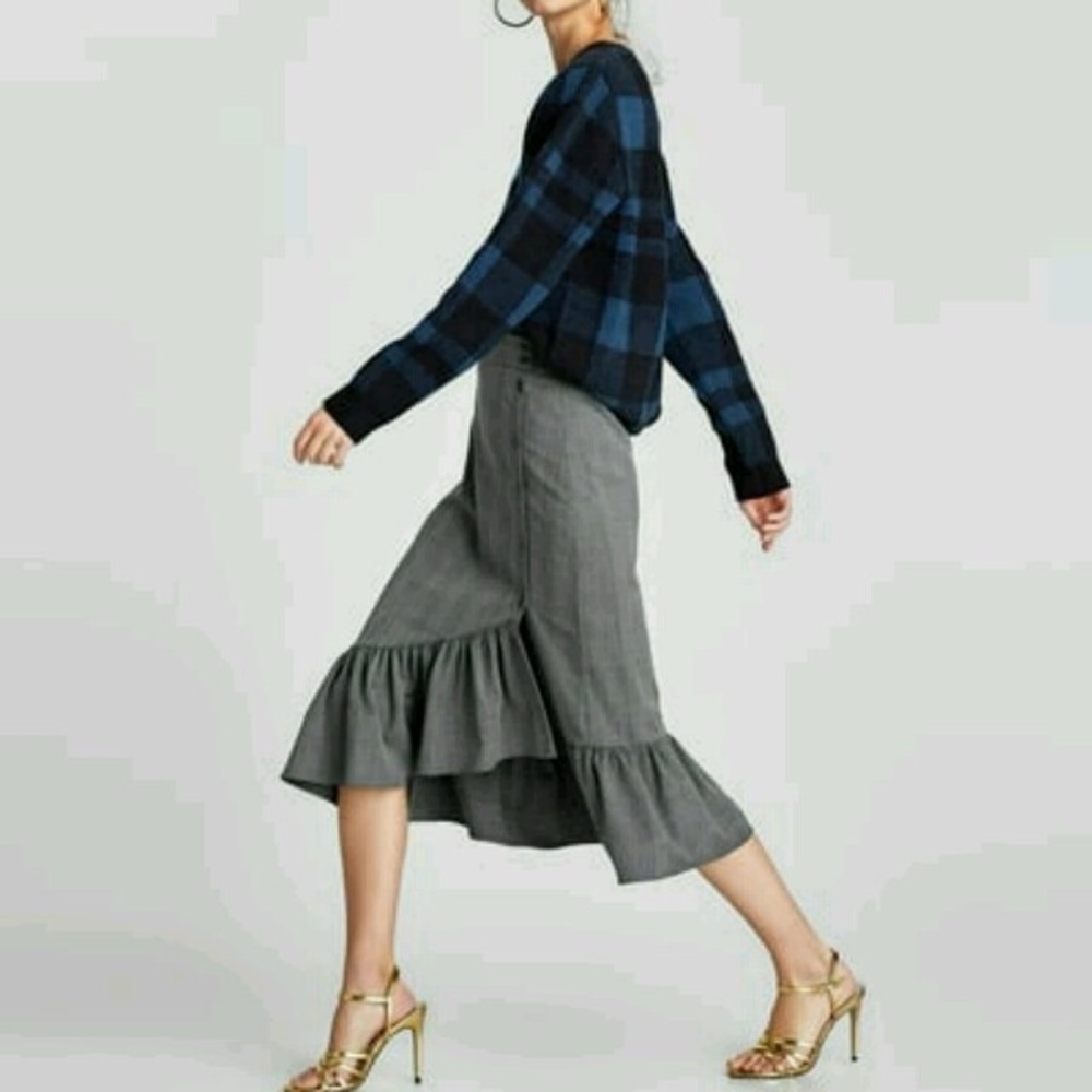 Zara Striped Midi Skirt with Ruffles